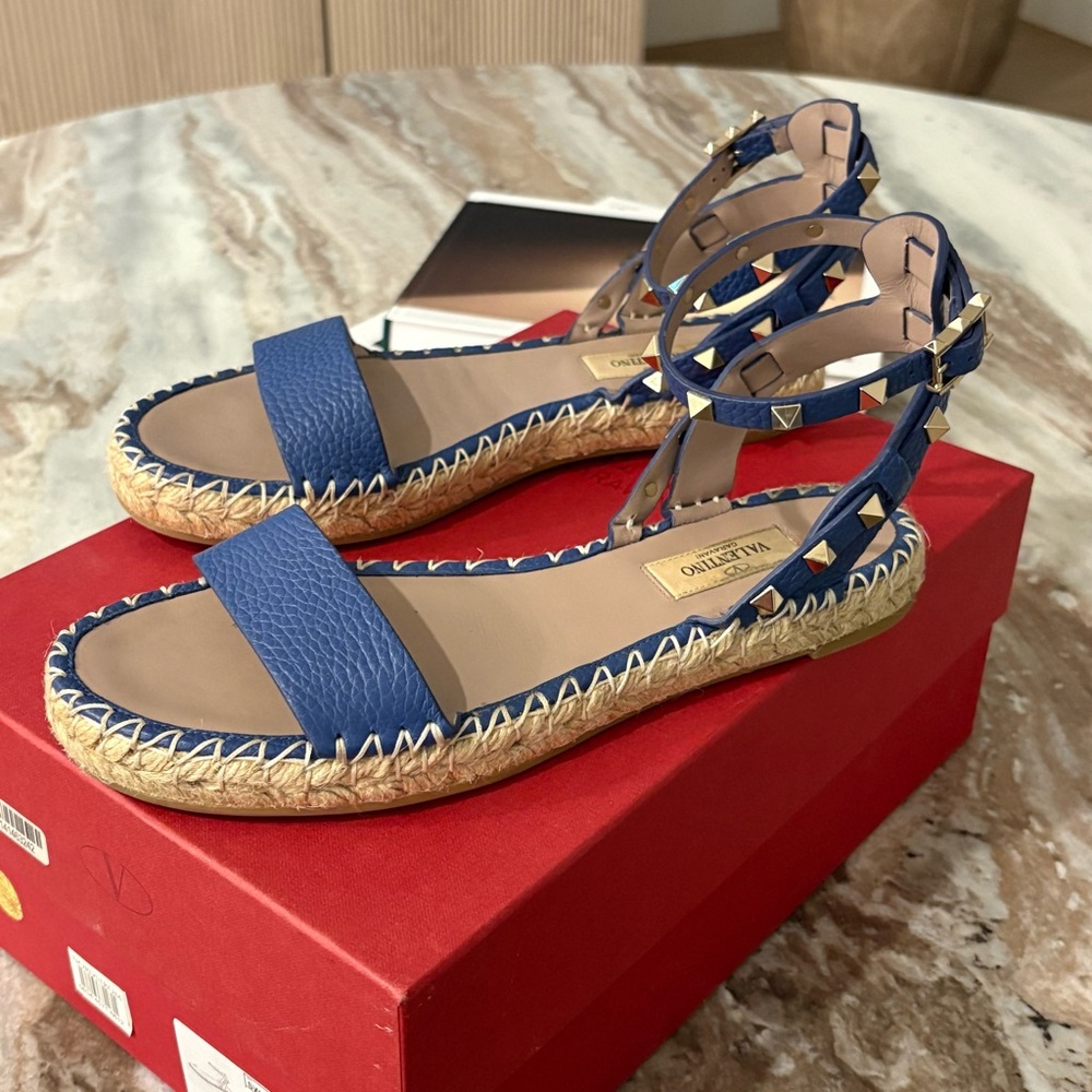 Valentino Studded Strappy Blue Espadrilles with Box